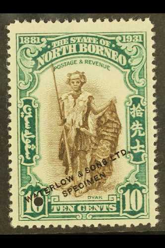 7292 1931 10c Dyak Warrior BNBC Anniversary SAMPLE COLOUR TRIAL In Brown And Green (issued In Black And Scarlet), Unused - Borneo Septentrional (...-1963)