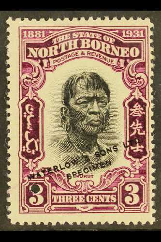 7295 1931 3c "Head Of Murat Native" BNBC Anniversary SAMPLE COLOUR TRIAL In Black And Purple (issued In Black And Blue- - North Borneo (...-1963)