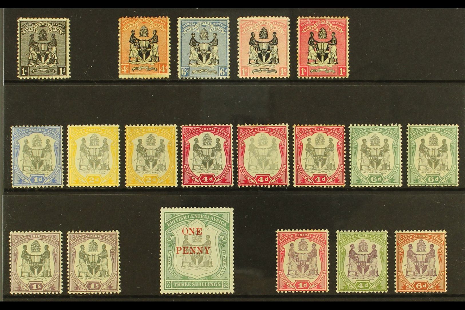 7323 1895-1901 MINT "ARMS" SELECTION Presented On A Stock Card & Includes 1895 1d  (no Wmk), 1896 4d, 6d & 1s Shades, 18 - Nyasaland (1907-1953)