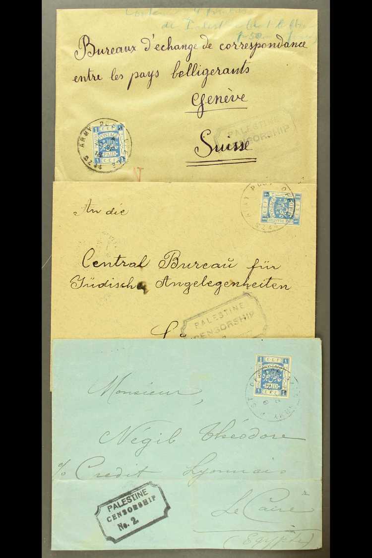 7347 POSTAL HISTORY Group Of Three 1918 Covers, Each Franked With Single 1p Ultramarine In Different Shades, All Cancell - Palestine