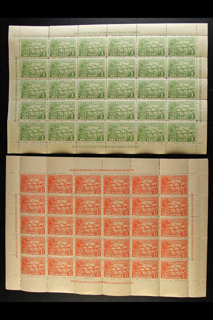 7357 1925-27 "Native Village" 1d Green And 1½d Orange-vermilion (SG 126 & 126a), Never Hinged Mint Complete Sheets Of Th - Papua New Guinea