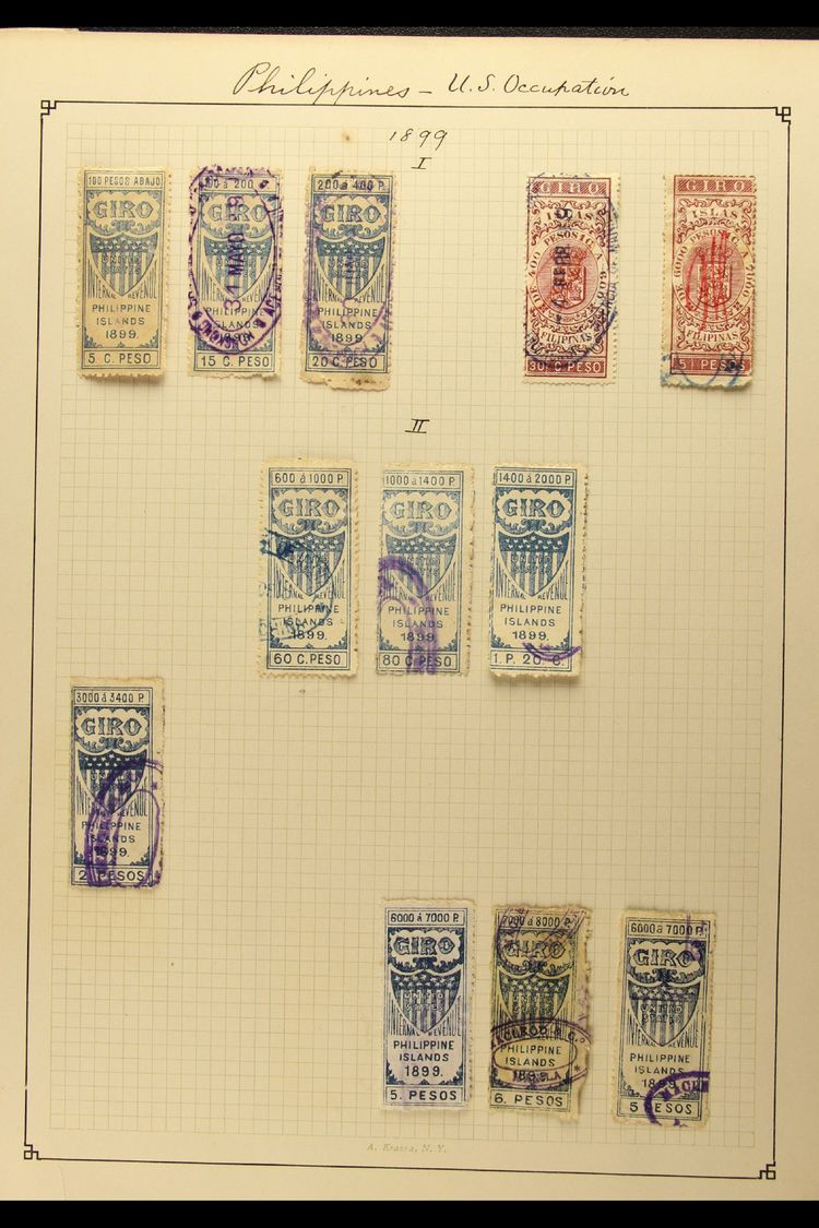 7374 REVENUE STAMPS (U.S. ADMINISTRATION) - GIRO 1898-99 Chiefly Fine Used All Different Collection On Album Page. Compr - Philippines