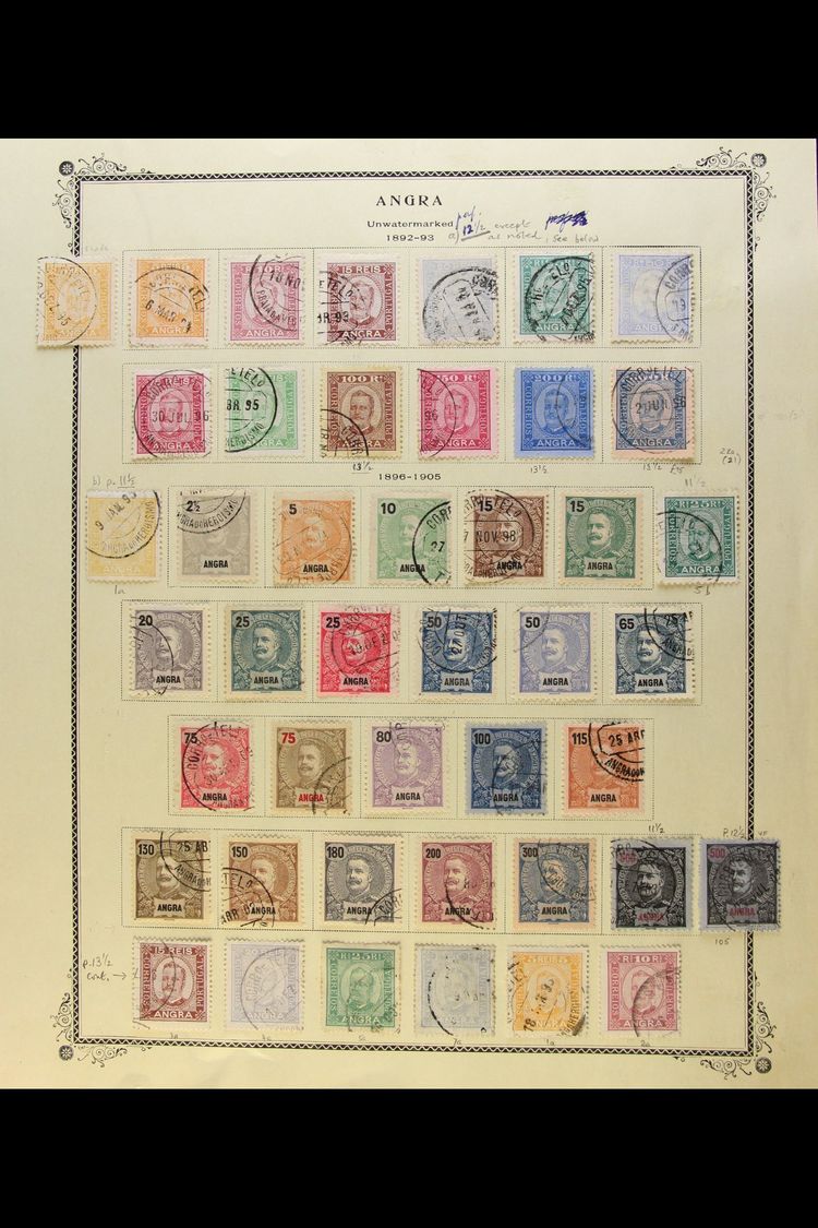 7418 ANGRA 1892-1905 USED COLLECTION On A Printed Page With 1892-93 Carlos Range With Some Perf Variants And All Values - Other & Unclassified