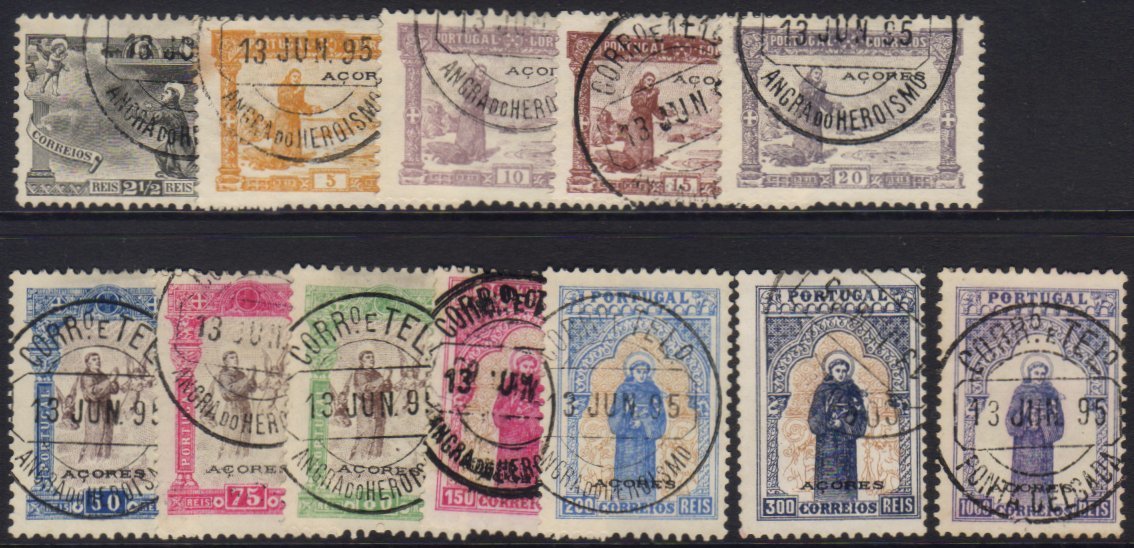 7422 AZORES 1895 St Anthony 2½r To 20r, 50r To 80r, 150r To 300r, And 500r, Between Afinsa 73/87, Each With First Day 18 - Other & Unclassified