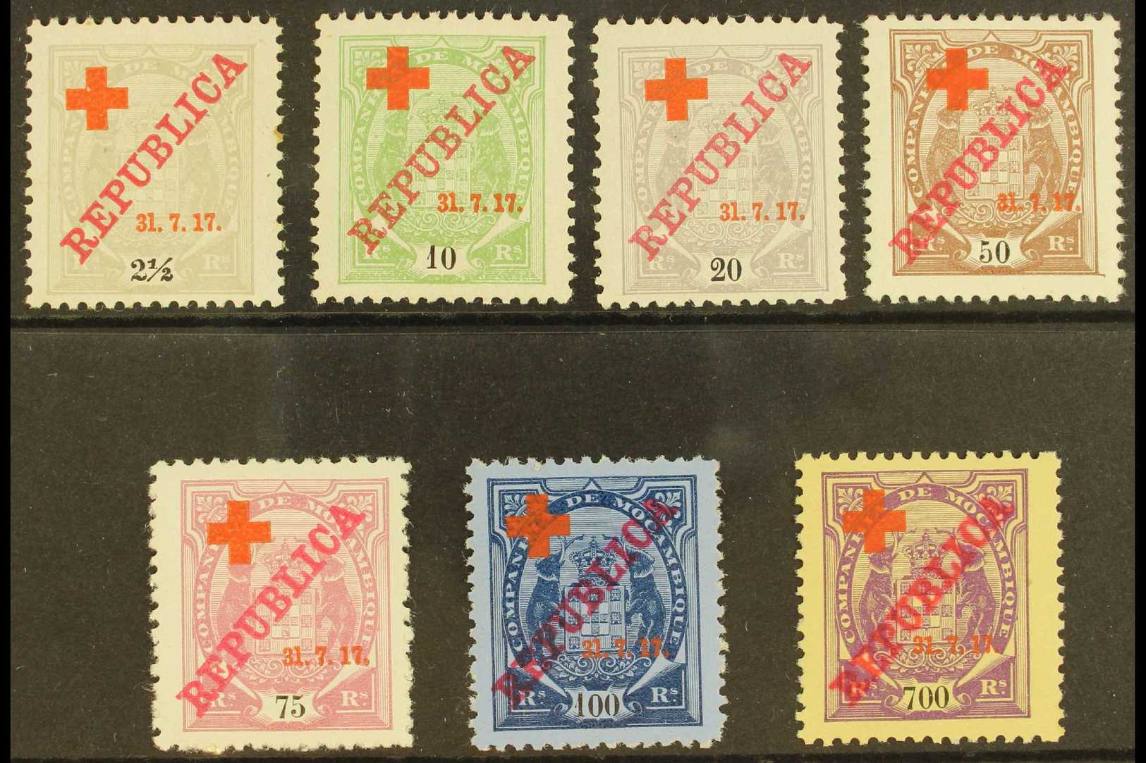 7431 MOZAMBIQUE COMPANY 1917 Red Cross Fund Ovptd Set, SG 189/95, Scott B1/7, Never Hinged Mint (7). For More Images, Pl - Other & Unclassified