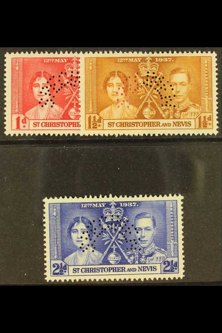 7500 1937 Coronation Set, Perforated "Specimen", SG 65s/7s, Fine Mint, Large Part Og. (3 Stamps) For More Images, Please - St.Kitts And Nevis ( 1983-...)