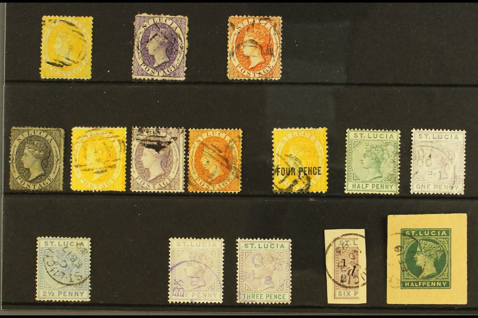 7505 1864-1898 USED SELECTION Presented On A Stock Card. Includes 1864-76 Perf 12½ 4d, 6d & 1s, Perf 14 Set Of All Value - St.Lucia (...-1978)