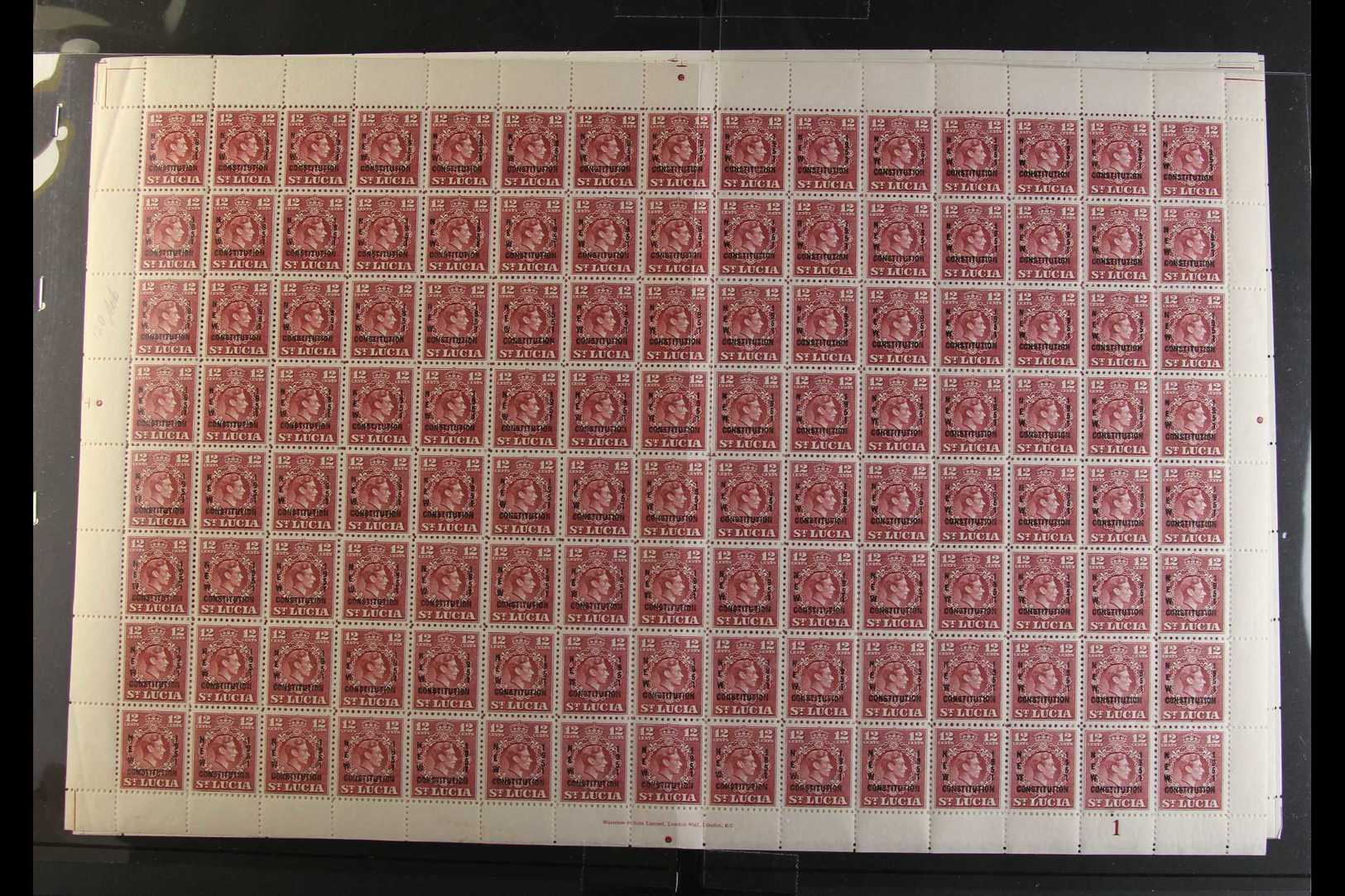 7511 1951 "NEW CONSTITUTION" COMPLETE SHEETS. A Seldom Offered Set (SG 167/70) In Complete Sheets Of 15 X 8 (120) Stamps - St.Lucia (...-1978)