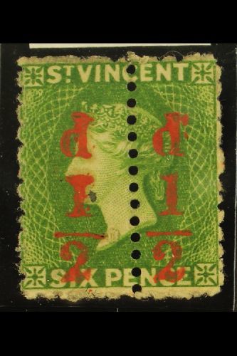 7522 1881 ½d On Half 6d Bright Green, Variety "unsevered Pair", SG 33a, Fine Mint. Ex Jaffe Collection. For More Images, - St.Vincent (...-1979)