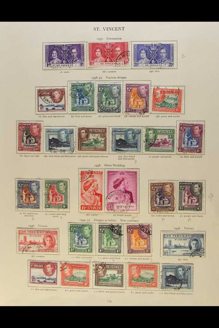 7532 KING GEORGE VI ISSUES COMPLETE 1937-52 Fine Used Collection On An Album Page, SG 146/187, Includes 1938-47 And 1949 - St.Vincent (...-1979)