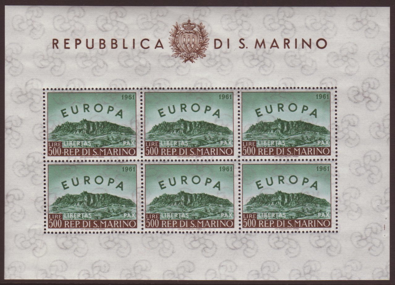 7566 1961 500L Europa (SG 640) COMPLETE SHEETLET OF SIX STAMPS (Sass Foglietti 23) Very Fine Never Hinged Mint. For More - Other & Unclassified