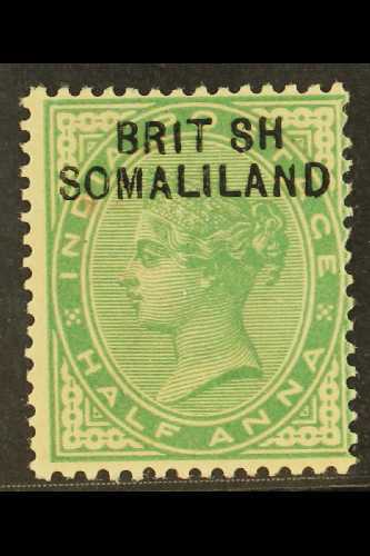 7614 1903 ½a Yellow-green With Opt At Top Of Stamp With "BRIT SH" Variety, SG 1a, Mint, Small Red Red Mark On Surface. F - Somaliland (Protectorate ...-1959)