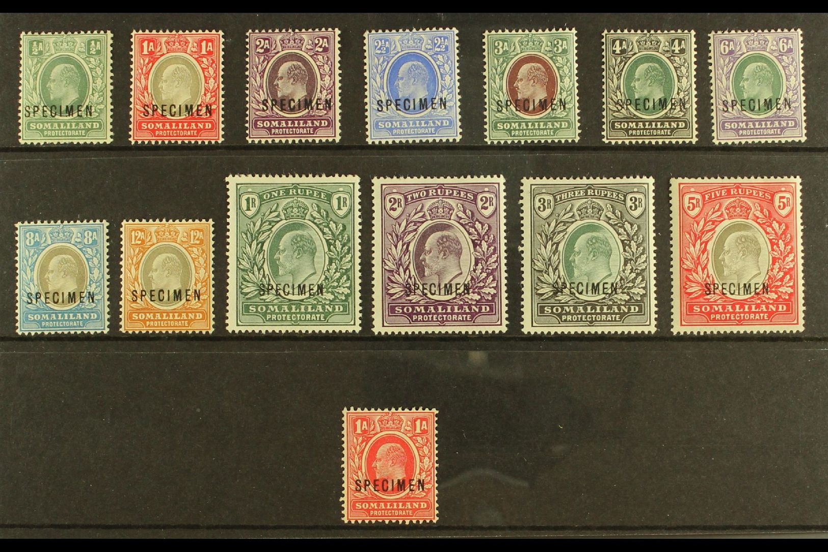 7620 1904 Ed VII Set Complete Plus 1909 1a Red, Ovptd "Specimen", SG 32s/44s, 59s, Fresh Mint. (14 Stamps) For More Imag - Somaliland (Protectorate ...-1959)