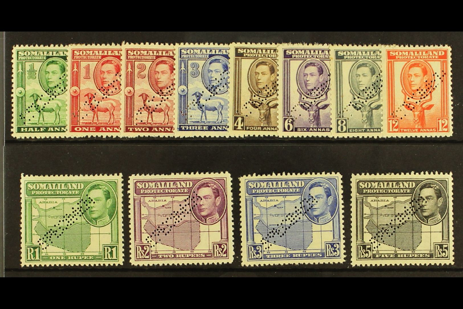 7625 1938 Geo VI Sideface Portrait Set Complete, Perforated "Specimen", SG 93s/104s, Very Fine Mint, Part Og. (12 Stamps - Somaliland (Protectorate ...-1959)