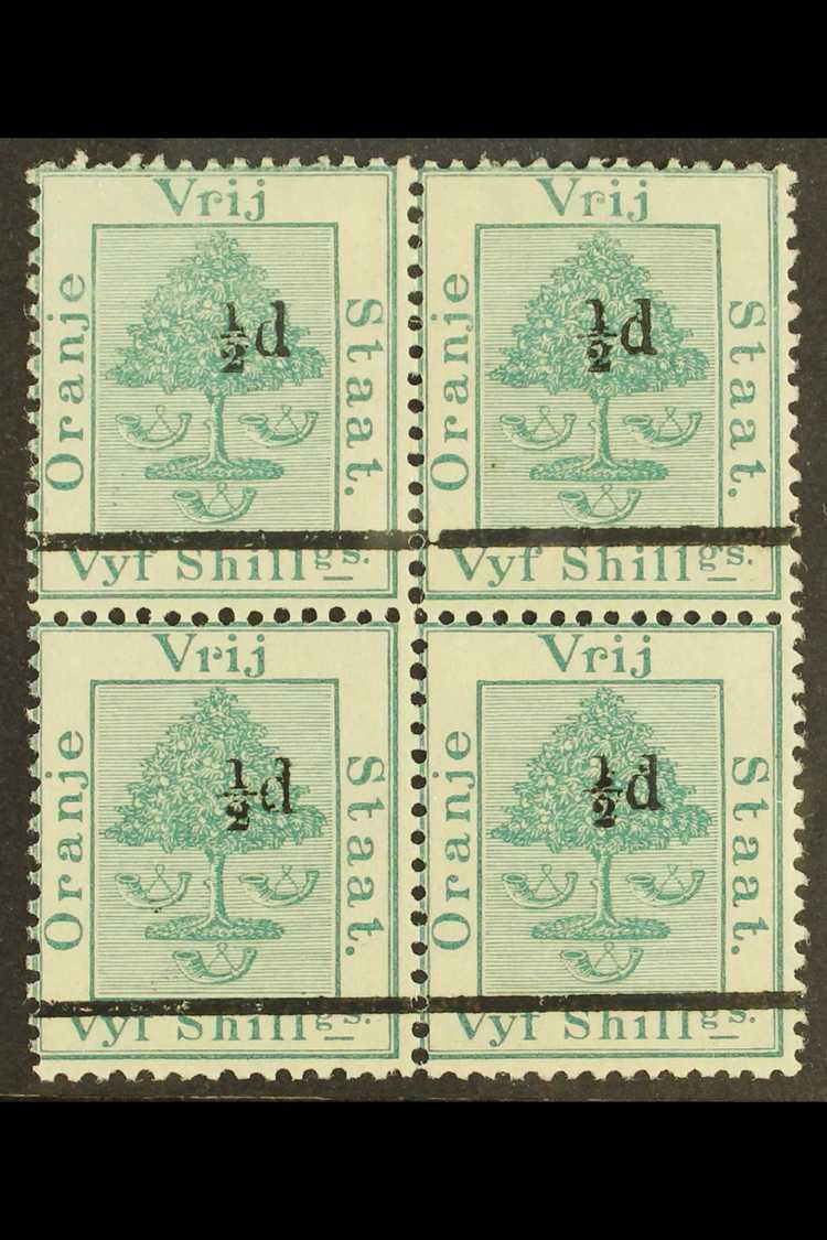 7632 1882 ½d On 5s Green, In A BLOCK OF FOUR, SG 36, Mint, Hinged On Top Pair Only, Lower Pair Never Hinged Mint. For Mo - Unclassified