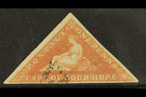 7636 CAPE OF GOOD HOPE 1853 1d Brick Red On Slightly Blued Paper, SG 3, Very Fine Used Appearance But Pressed Crease. Lo - Unclassified