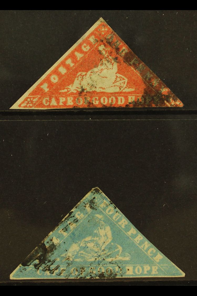 7661 CAPE OF GOOD HOPE 1861 1d Vermilion And 4d Pale Milky Blue "Woodblocks", SG 13 & 14 Used. A Very Presentable Pair, - Unclassified