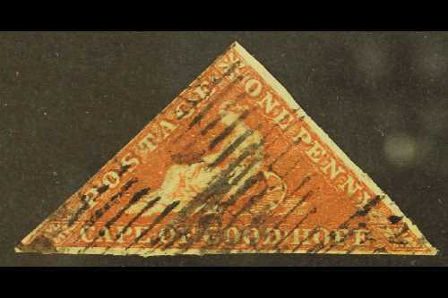 7666 CAPE OF GOOD HOPE 1853 1d Brick Red On Lightly Blued Paper, SG 3, Used With 3 Margins. Cat £350 For More Images, Pl - Unclassified