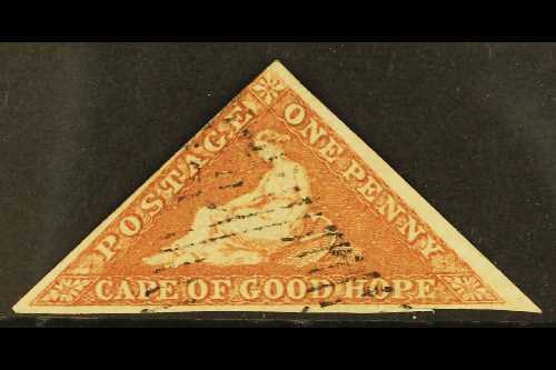 7668 CAPE OF GOOD HOPE 1855-63 1d Brick Red/cream Toned Paper, SG 5, Very Fine Used, Margins Just Touching At One Point, - Unclassified