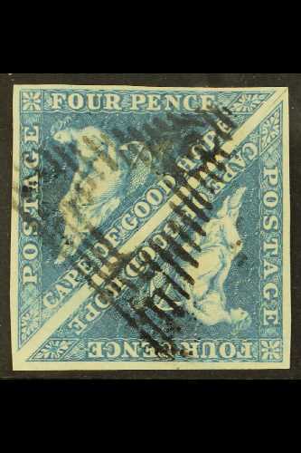 7674 CAPE OF GOOD HOPE 1855-63 4d Blue/white Paper, SG 6a, Very Fine Used "Tete Beche" Pair With 4 Margins, Cancelled By - Unclassified