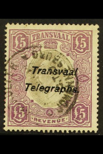 7740 TRANSVAAL TELEGRAPHS 1903 "Transvaal Telegraphs" On £5 Purple And Grey Revenue, FOURNIER FORGERY, As Hiscocks 25, U - Unclassified