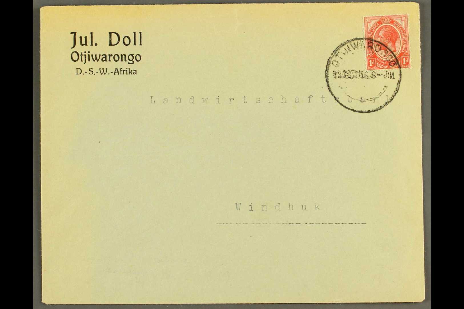 7829 1916 (14 Oct) Printed Cover To Windhuk Bearing 1d Union Stamp Tied By Fine "OTJIWARONGO" Cds Postmark, Putzel Type - South West Africa (1923-1990)