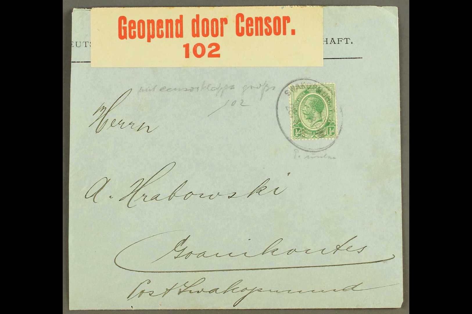 7830 1916 (28 Mar) Printed Cover To Goanikontes Bearing ½d Union Stamp Tied By Swakopmund Oval Pmk, And With Bilingual C - South West Africa (1923-1990)