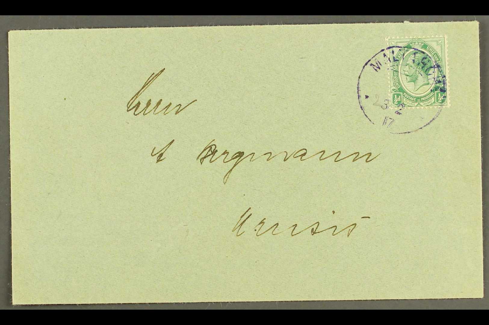 7837 1917 (23 Feb) Cover Bearing ½d Union Stamp Tied By Fine "MALTAHOHE" Violet Cds Postmark, Putzel Type B2 Oc, With "2 - South West Africa (1923-1990)