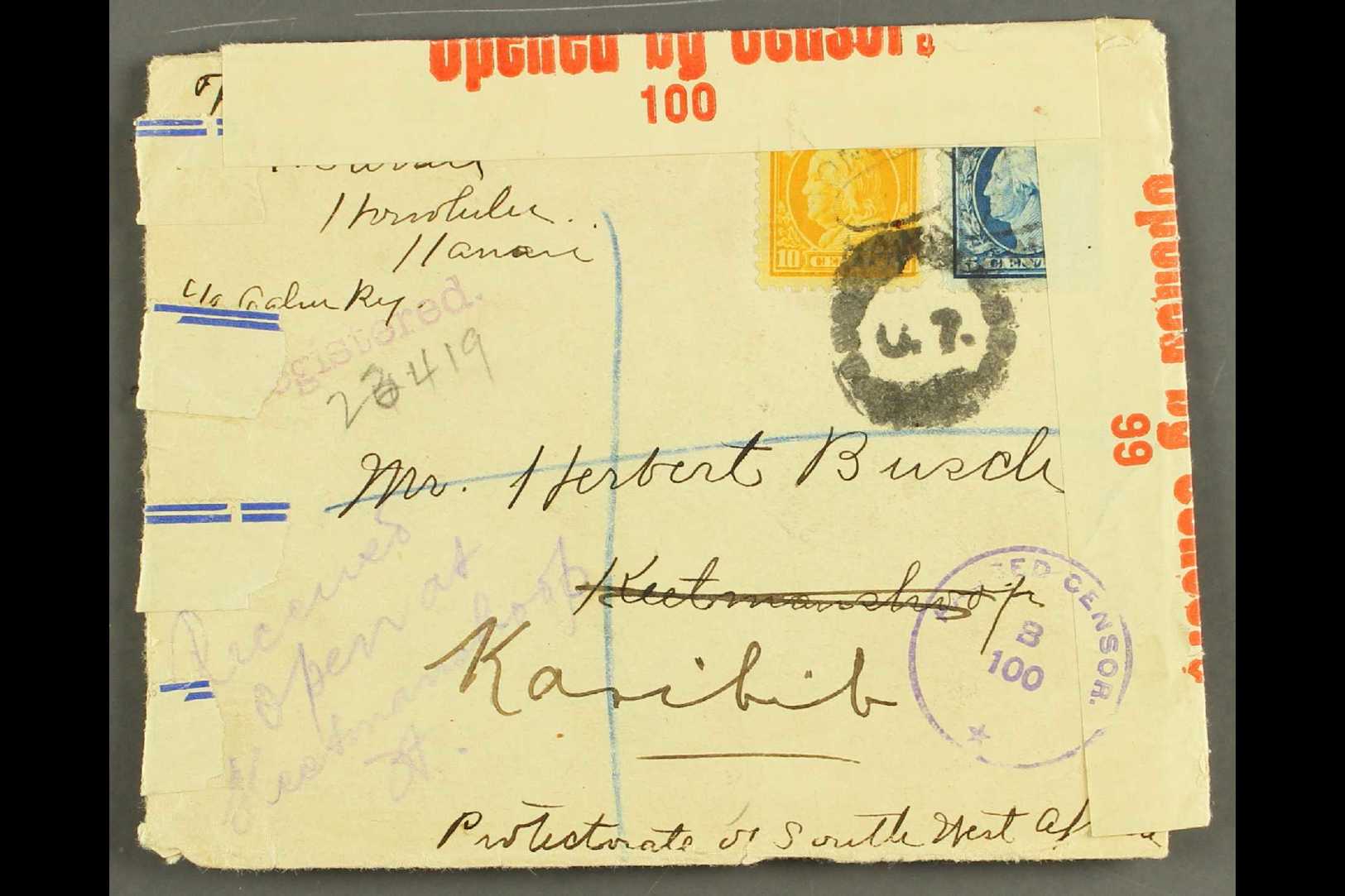 7840 1918 (11 May) Registered Env From The USA Bearing 5c And 10c Presidents, Endorsed "Found Opened At Keetmanshoop" An - South West Africa (1923-1990)