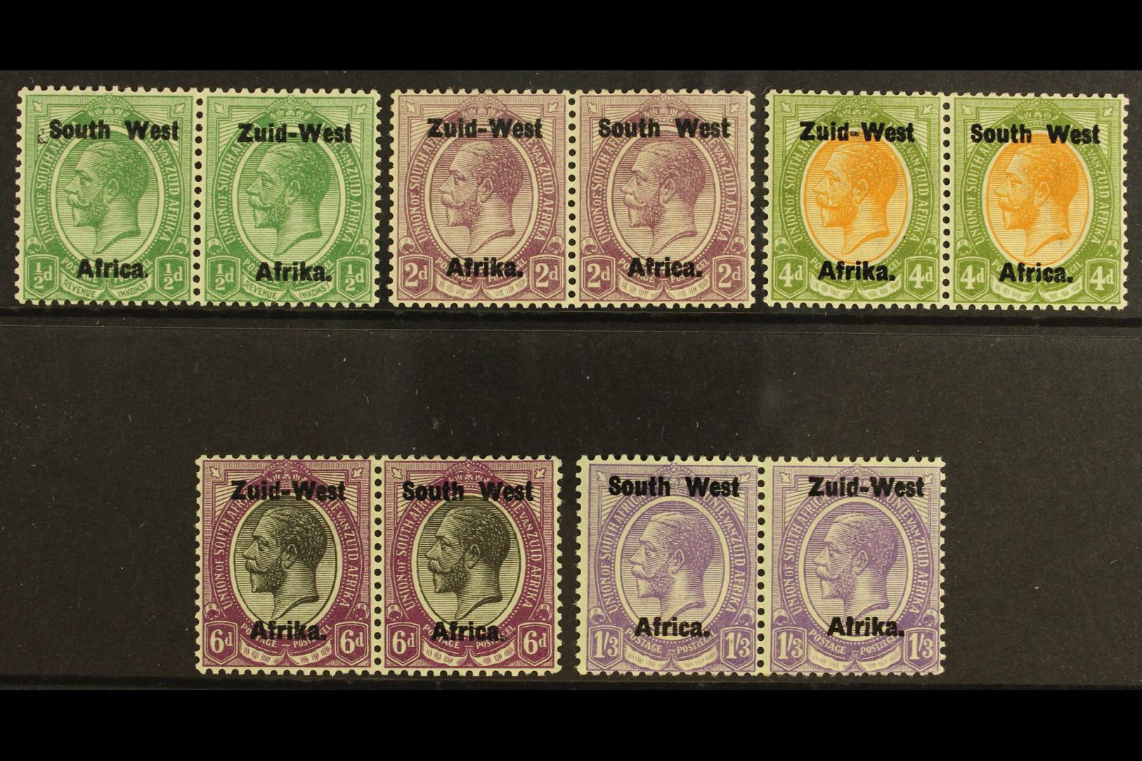 7846 1923 Setting I, ½d, 2d, 4d, 6d & 1s3d With Litho Overprints (bold, Shiny Ink), SG 1d, 3c, 5a, 6a, 8b, 1s3d Average - South West Africa (1923-1990)