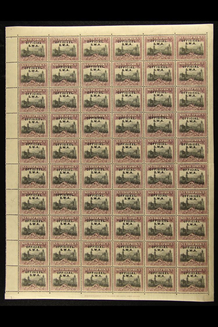 7854 OFFICIALS 1929 2d Grey & Purple, SG O11, In A Complete Pane Of 60 Stamps With Margins And Imprints, Stated To Be Pl - South West Africa (1923-1990)