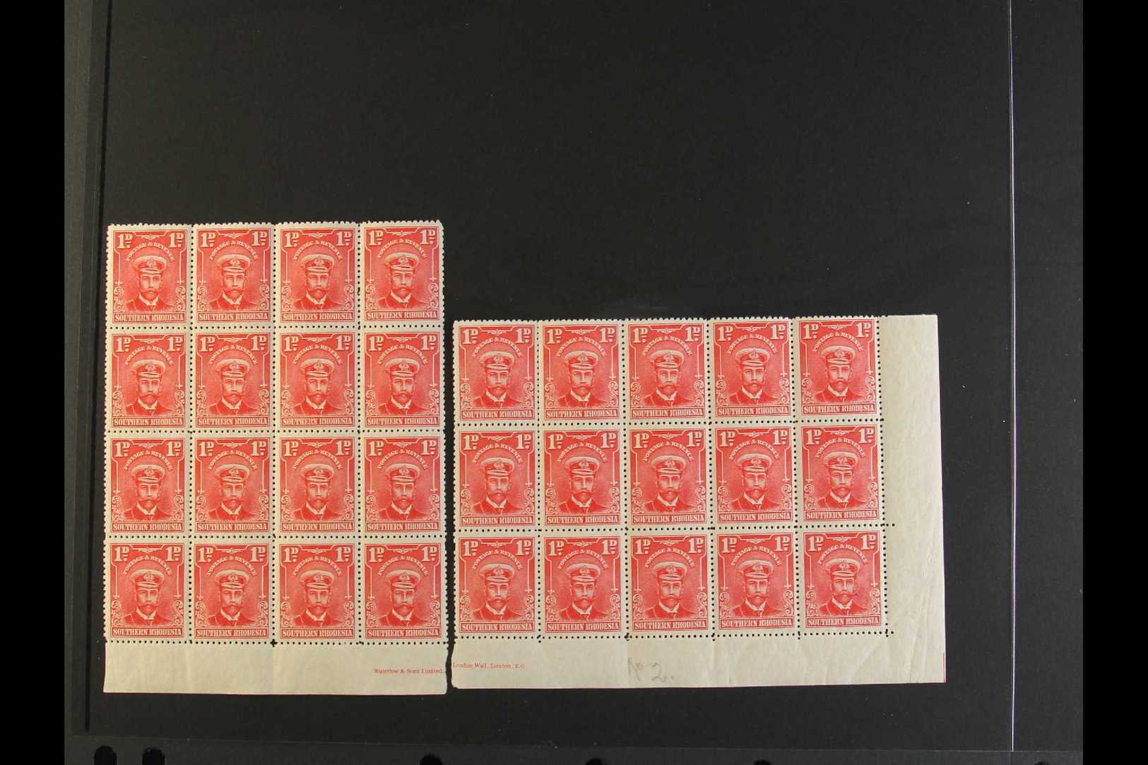 7862 1924 1d Bright Rose, Two Blocks Of 16 & 15 That Form Two Halves Of An Imprint Block, SG 2, Never Hinged Mint. For M - Southern Rhodesia (...-1964)