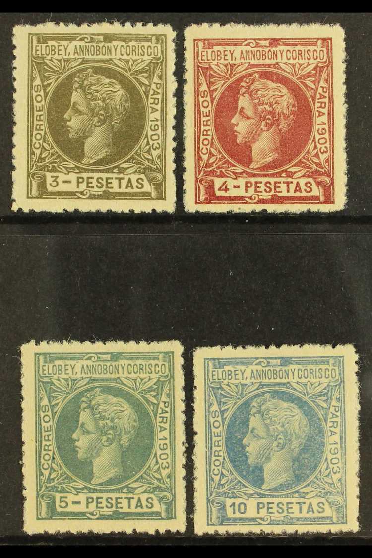 7894 ELOBEY, ANNOBON AND CORISCO 1903 3p, 4p, 5p & 10p Top Values, Each With SPECIMEN "000,000" On Reverse, Edifil 15N/1 - Other & Unclassified