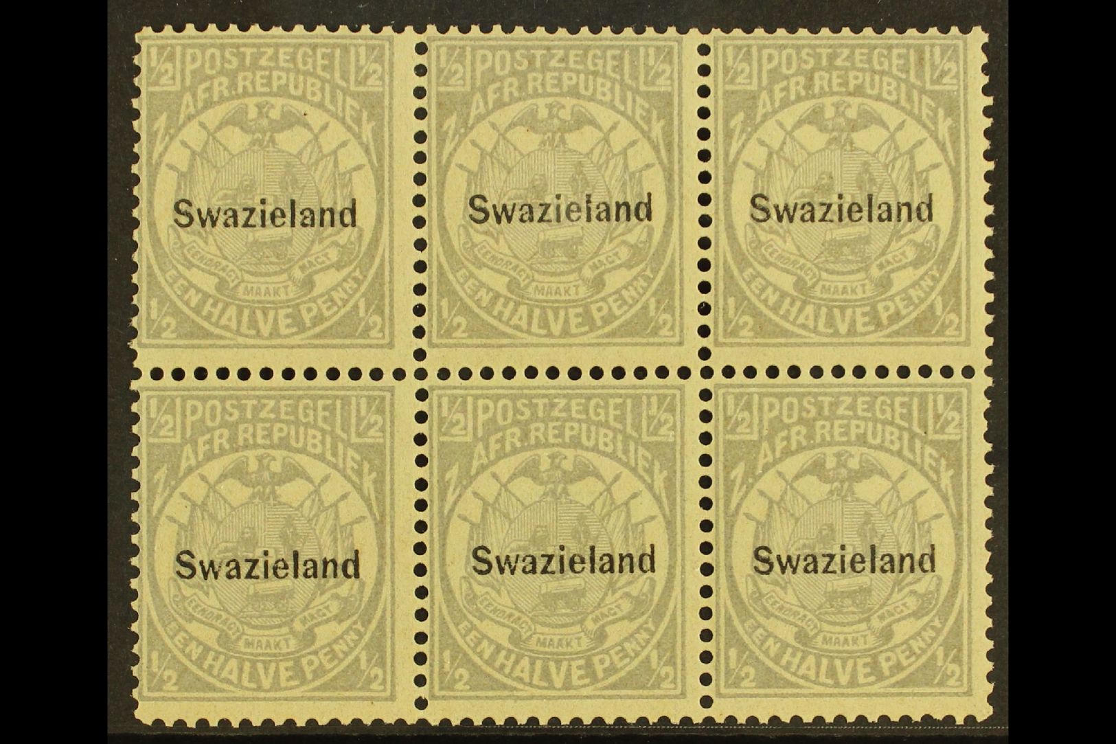 7916 1889-90 ½d Grey, Perf 12½ Overprinted SG 4, Block Of Six (3 X 2), Fine And Fresh Never Hinged Mint. For More Images - Swaziland (...-1967)