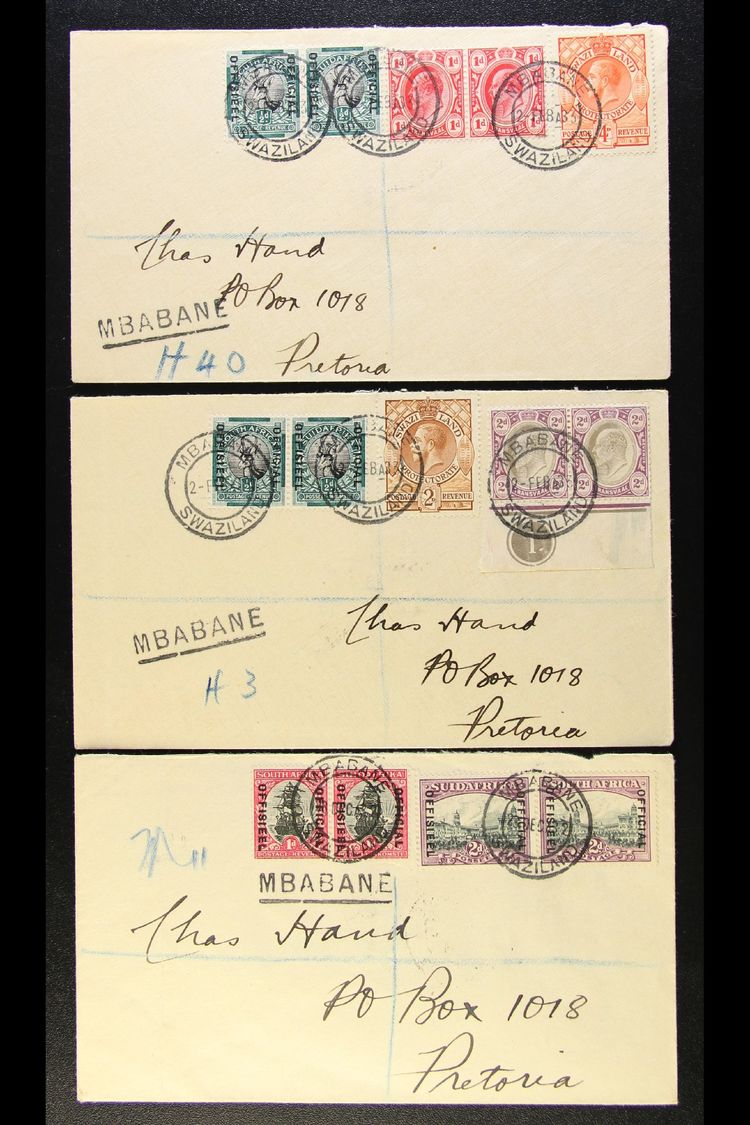 7920 1932-33 EARLY COVERS GROUP An Attractive Group Of Official Registered Covers To Pretoria, With 1932 (28 Dec) Bearin - Swaziland (...-1967)