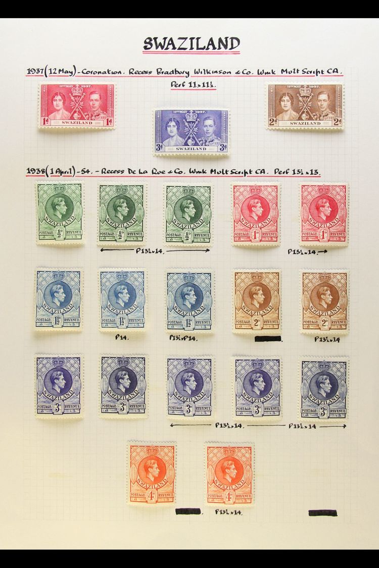 7923 1937-1949 COMPLETE FINE MINT COLLECTION On Leaves, Inc 1938-54 Set With Perforation Types And Most Shades, 1948 Wed - Swaziland (...-1967)