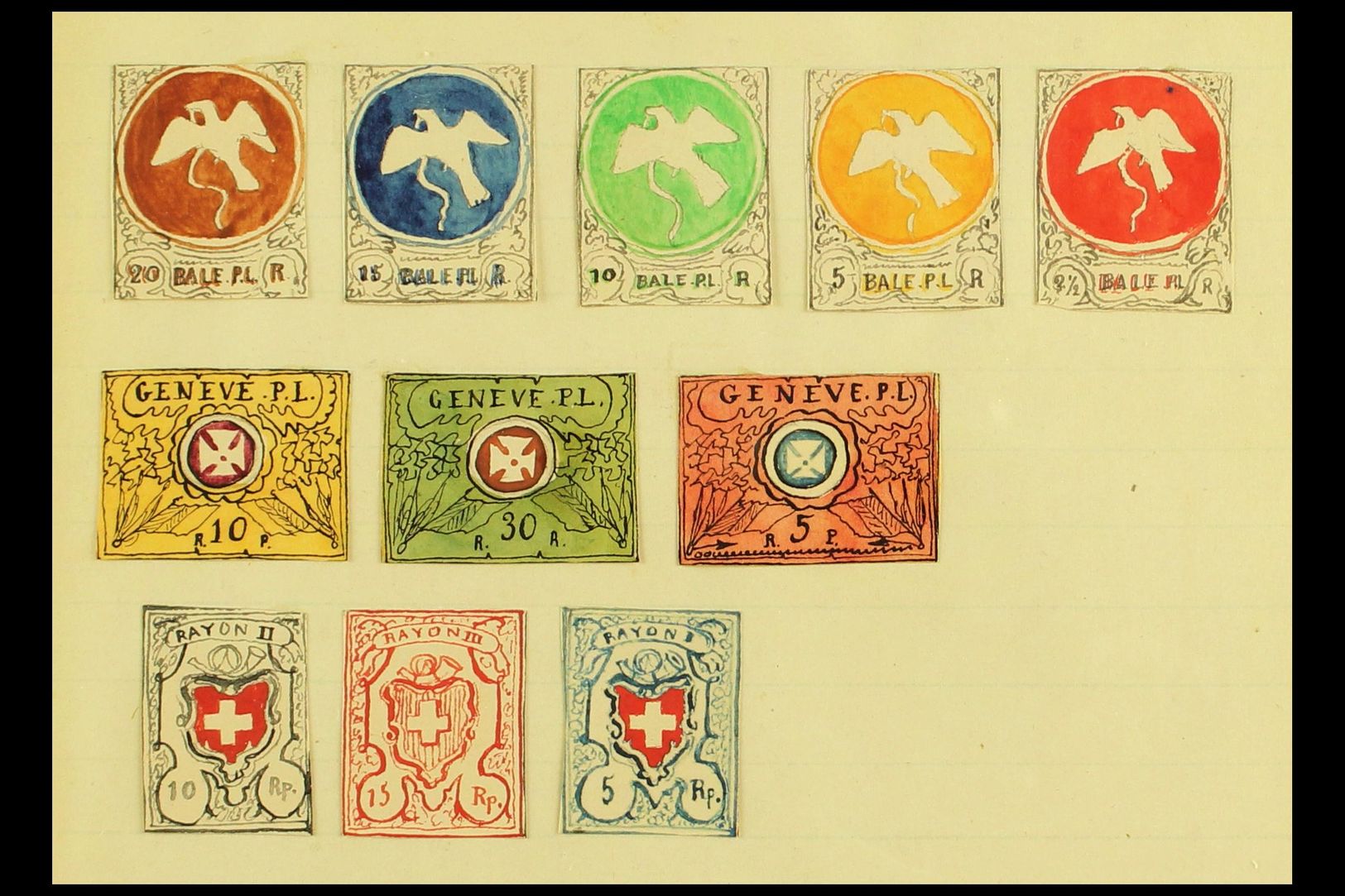 7938 1861 HAND PAINTED STAMPS Unique Miniature Artworks Created By A French "Timbrophile" In 1861. A Colourful Group Com - Other & Unclassified