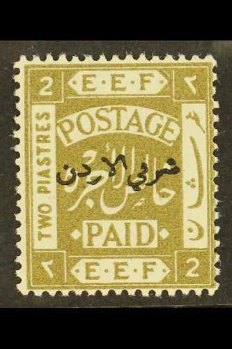 7981 1920 2p Olive, Perf 15x14, With Overprint TYPE 1a (position R. 8/12), SG 6a, Very Fine Mint, Fresh, Rare Stamp. For - Jordan