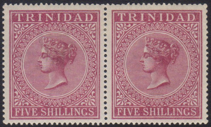 7991 1883-94 5s Maroon, Wmk Crown CC, Perf.14, In A Pair, SG 113, Very Fine Mint. For More Images, Please Visit Http://w - Trinidad & Tobago (...-1961)