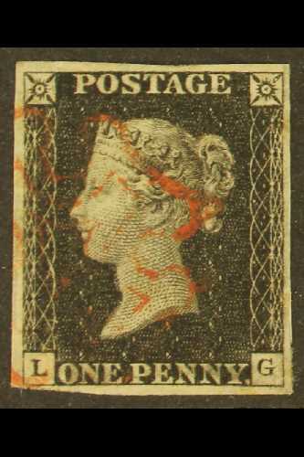 8189 1840 1d Black 'LG' Plate 2, SG 2, Used With 4 Margins And Red MC Cancellation. Pretty. For More Images, Please Visi - Unclassified