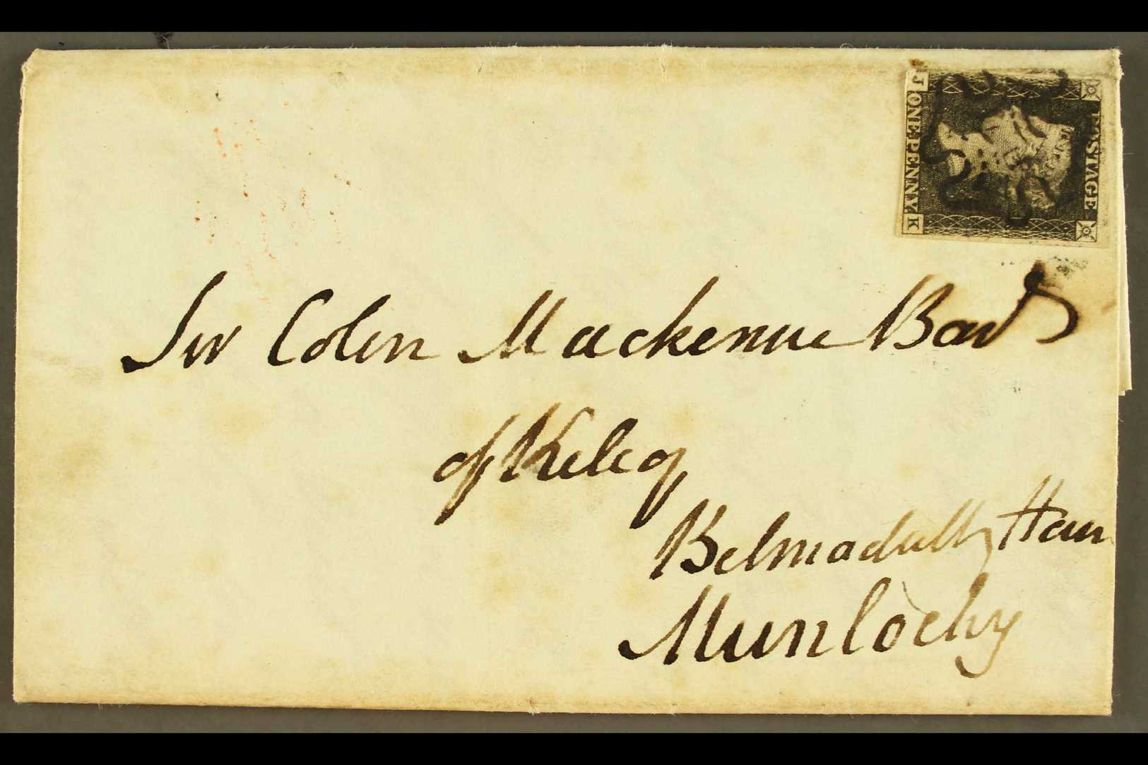 8199 1841 (19 Feb) EL From Edinburgh To Munlochy Bearing 1d Black 'JK' Plate 6 With 3 Margins, Tied By Black MC Pmk. For - Unclassified