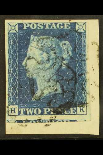 8204 1840 2d Deep Full Blue 'HK' Plate 2, SG 4, Used With 3 Margins And Large Portion Of Adjoining Stamp At Base, Just B - Other & Unclassified