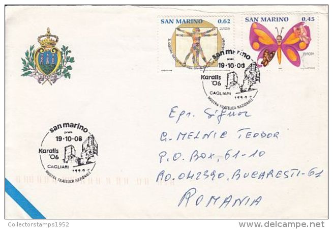 64875- COAT OF ARMS, SPECIAL COVER, EUROPA, BUTTERFLY STAMPS, 2006, SAN MARINO - Covers & Documents