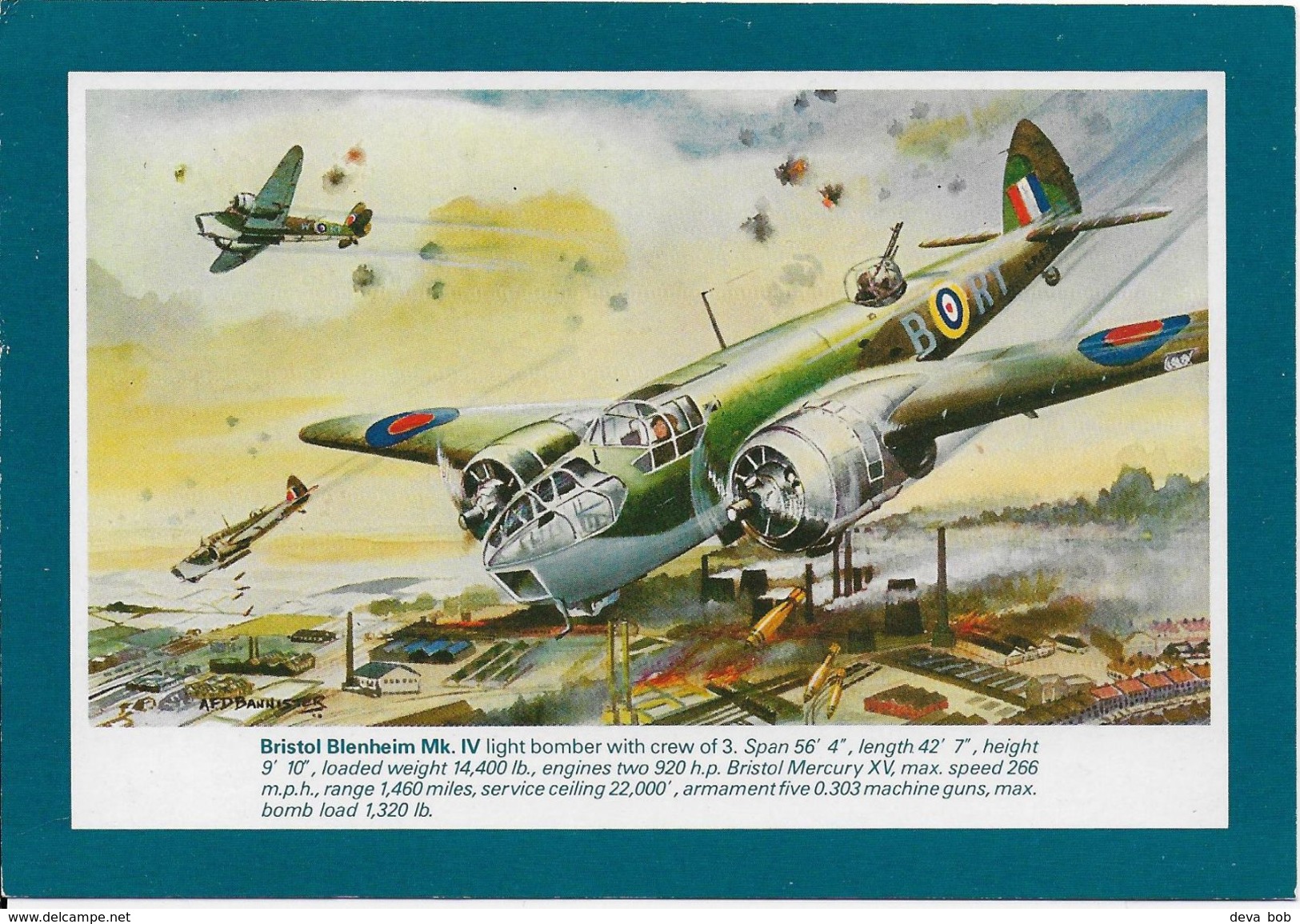 Aviation Art Postcard RAF Bristol Blenheim Mk.IV Bomber Aircraft AFD Bannister - 1939-1945: 2nd War