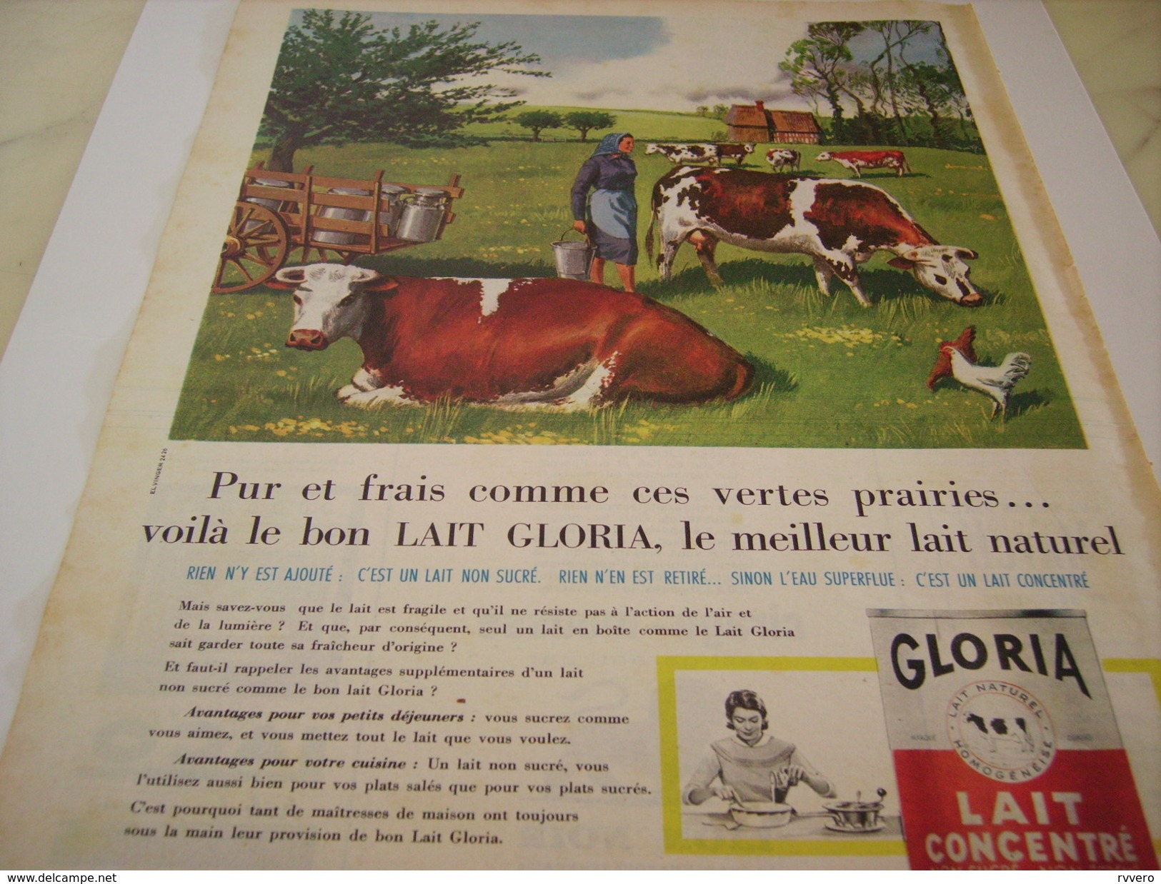 ANCIENNE  PUBLICITE  LAIT CONCENTRE GLORIA 1960 - Affiches