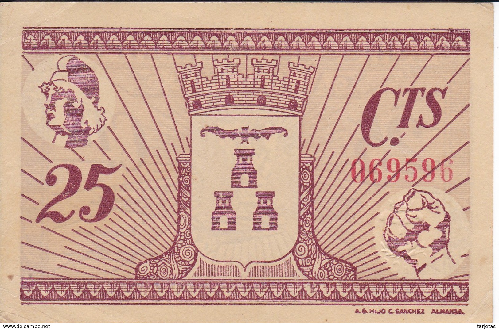 BILLETE DE 25 CENTIMOS DEL CONSEJO MUNICIPAL DE ALBACETE DEL AÑO 1937 CON SELLO SECO    (BANKNOTE) - Otros & Sin Clasificación