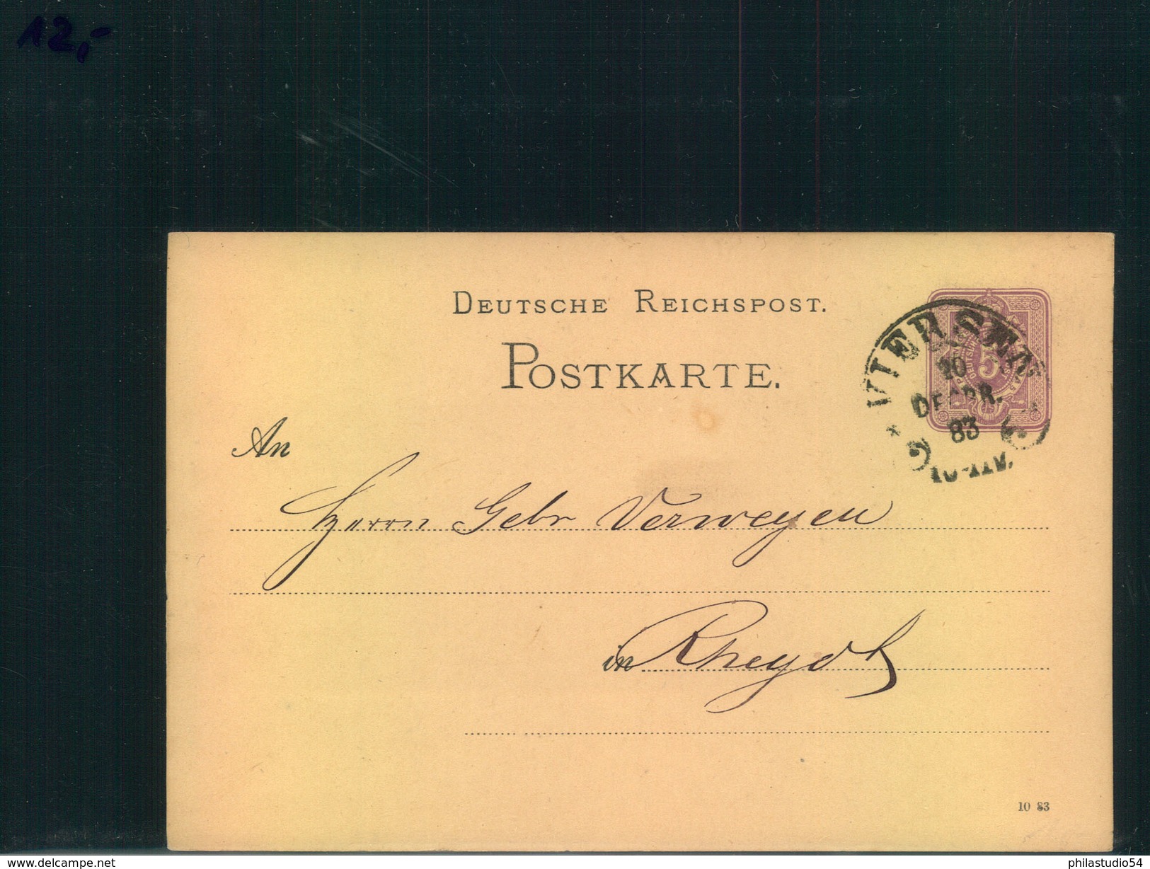 Auflösung: Stempelsammlung Deutsches Reich - VIERSEN ;Hufeisenstempel, Ganzsache, 1883 - Máquinas Franqueo (EMA)