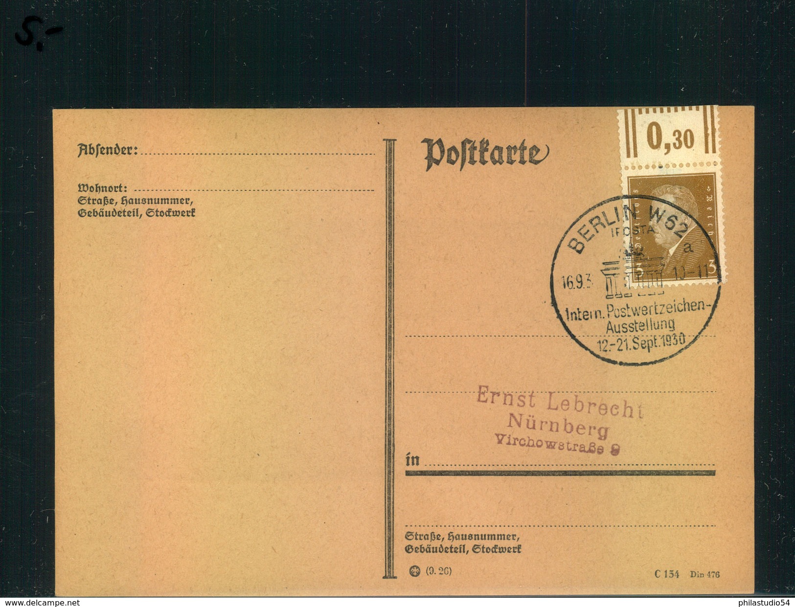 Auflösung: Stempelsammlung Deutsches Reich - BERLIN W 62, Intern. Postwertzeichen-Ausstellung 1930 - Máquinas Franqueo (EMA)