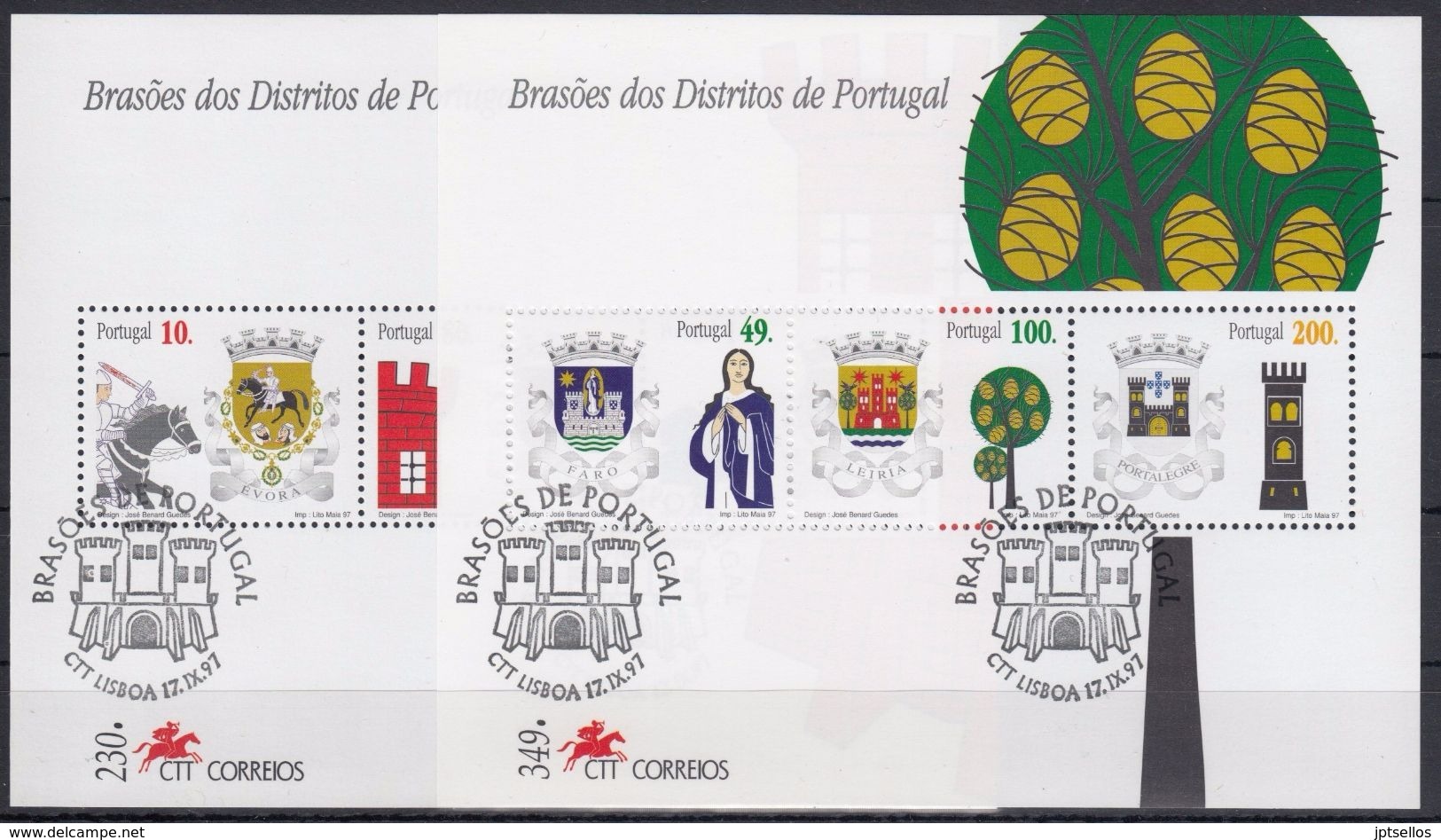 PORTUGAL 1997 HB-132/33 USADA (1º DIA) - Blocks & Sheetlets