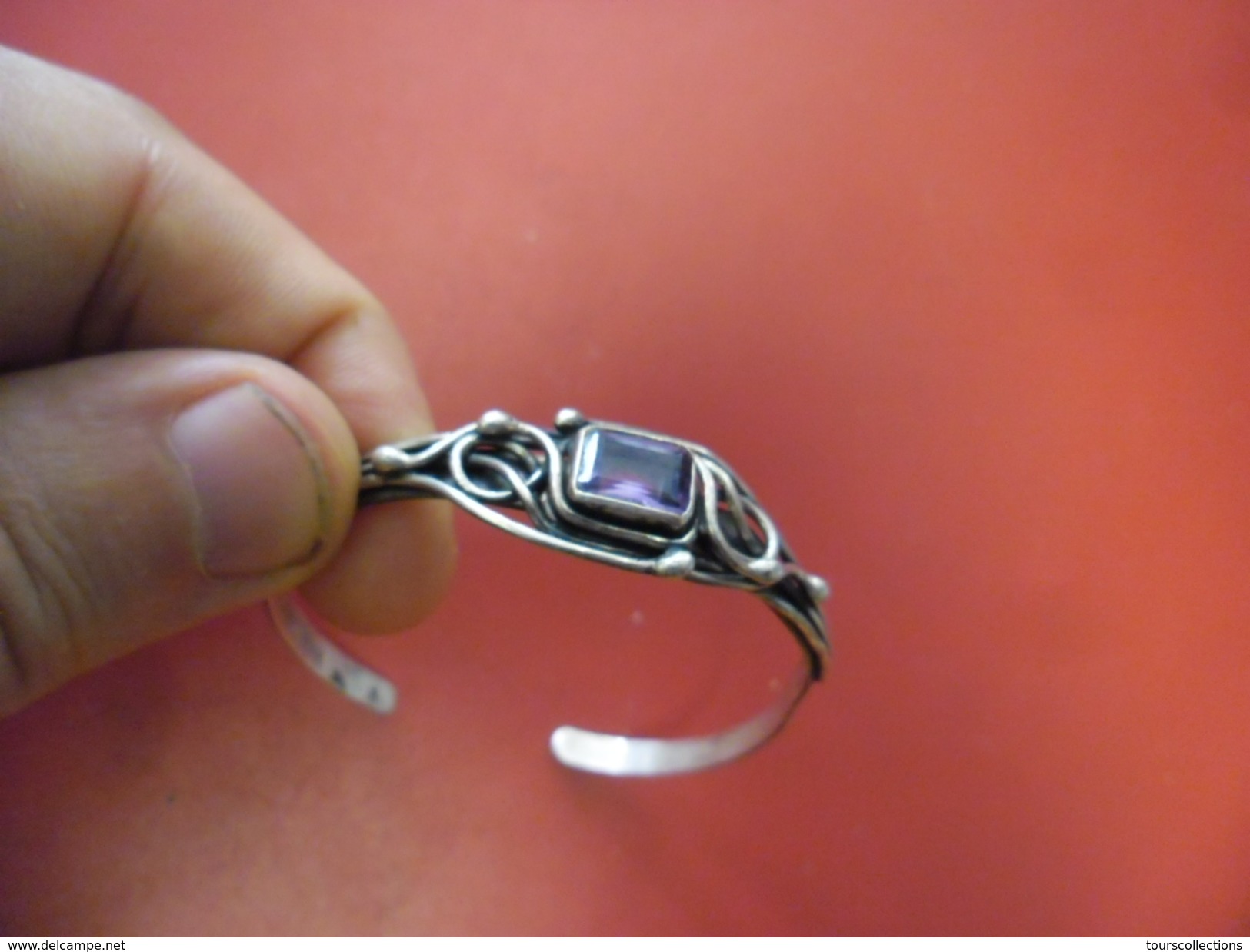 BRACELET ANCIEN En ARGENT 925/1000 Avec Poinçon Et Pierre Améthiste Mauve - Armbänder